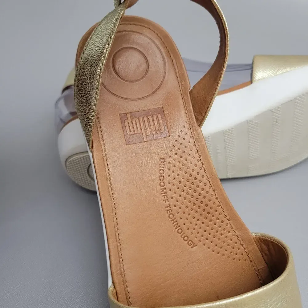 Fitflop Fit Flop Cova Womens Size 6 Ankle Strap Closed Toe Sandal Metallic Gold